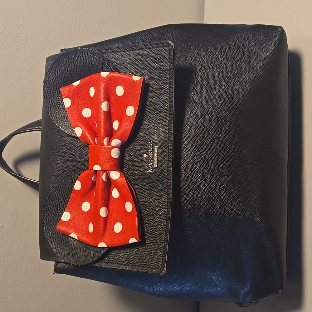 Kate Spade Disney Black Backpack with Red Polka Dot Bow